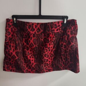 Red Fur Leopard Print Micro Mini SKORT